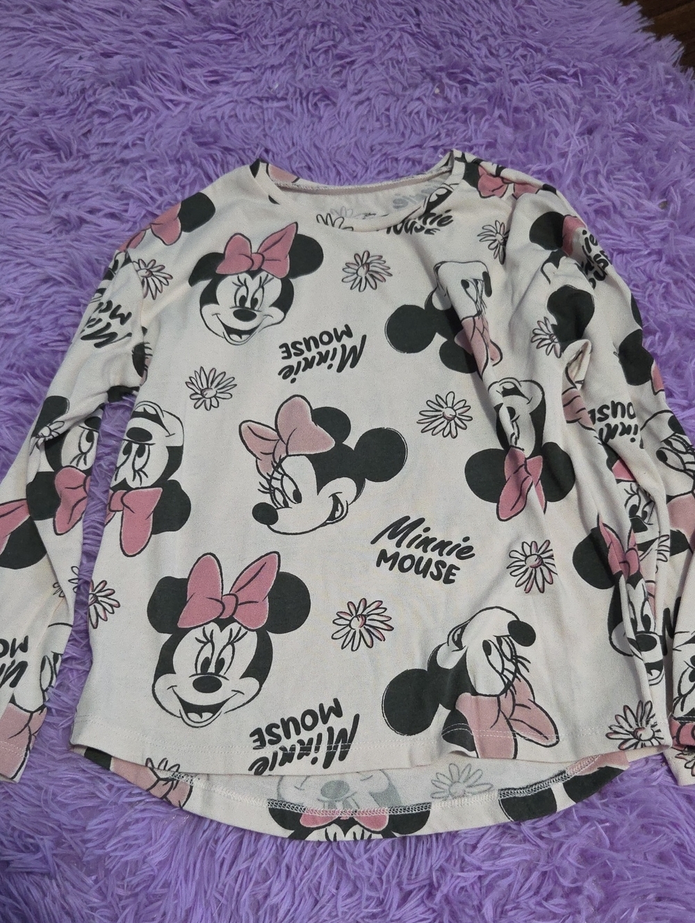 Disney Minnie Mouse Pink & White Long Sleeve Graphic Tee